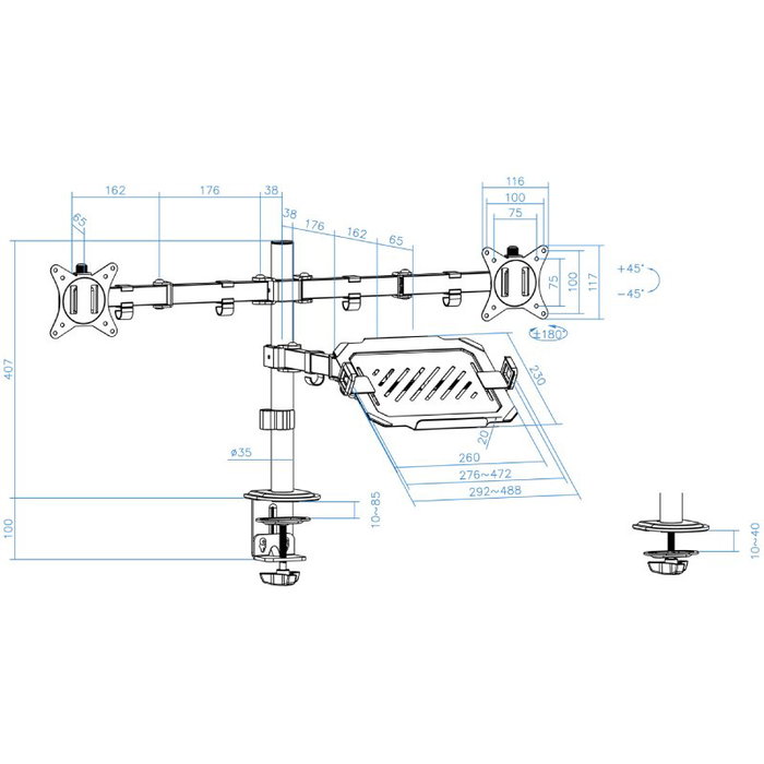 Tooq Soporte de Mesa para 2 Monitores (17''-32'') y 1 Portátil, Negro Tooq Soporte de Mesa para 2 Monitores (17''-32'') y 1 Portátil, Negro